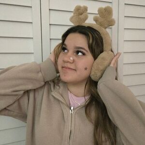 Cozy Tan and Black Furry Earmuffs, Reindeer Antler Earmuffs
